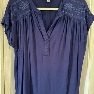Cable & Gauge Deep Blue Embroidered Blouse